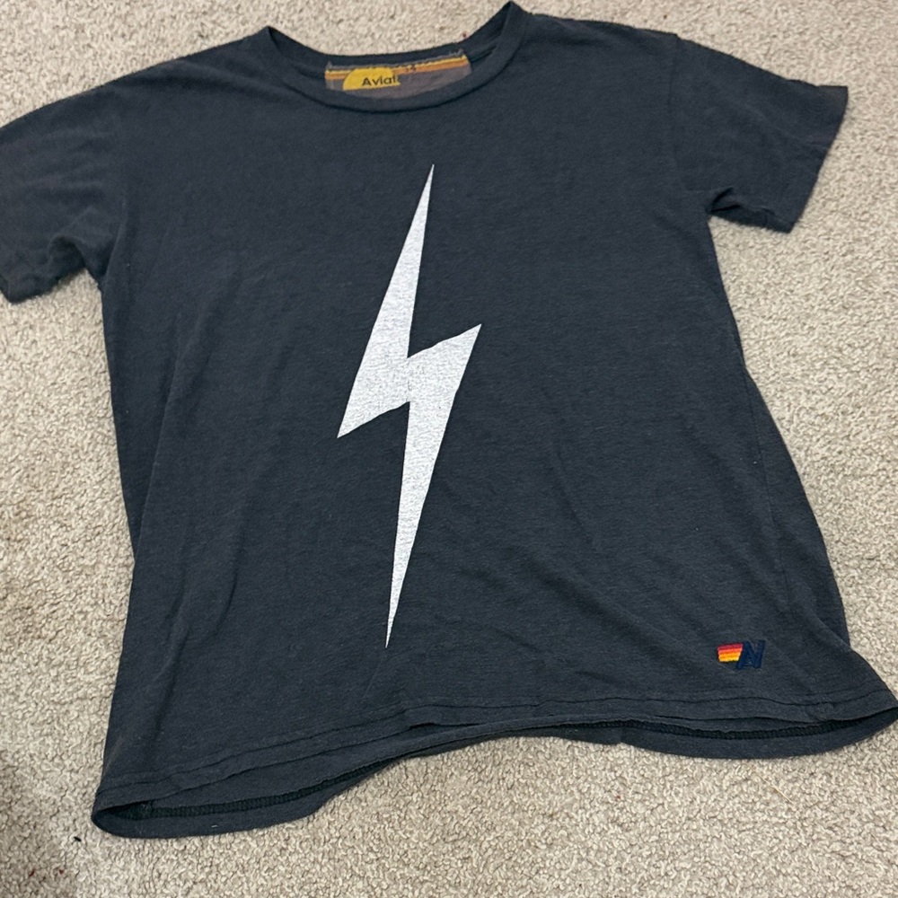 Aviator Nation Dark Gray Tee with White Lightning Bolt